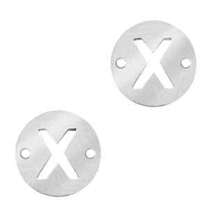 Roestvrij stalen (RVS) Stainless steel bedels tussenstuk rond 10mm initial coin X Zilver