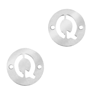 Roestvrij stalen (RVS) Stainless steel bedels tussenstuk rond 10mm initial coin Q Zilver