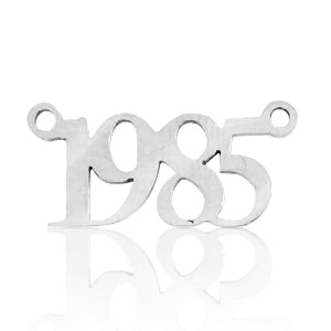 Roestvrij stalen (RVS) Stainless steel bedels/tussenstuk jaartal 1985 Zilver