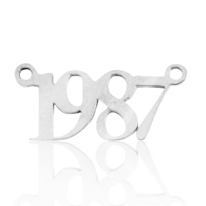 Roestvrij stalen (RVS) Stainless steel bedels / tussenstuk jaartal 1987 Zilver
