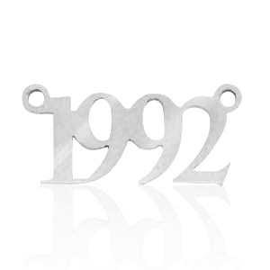 Roestvrij stalen (RVS) Stainless steel bedels/tussenstuk jaartal 1992 Zilver