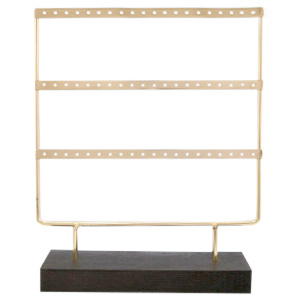 Sieraad display voor oorbellen drie rijen met houten voet Dark brown-gold
