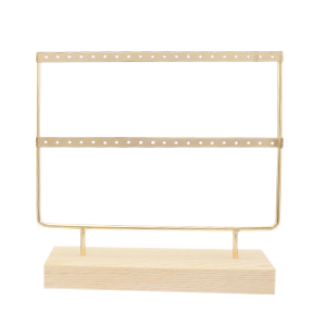 Sieraad display voor oorbellen twee rijen met houten voet Natural-gold