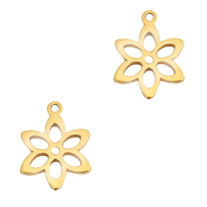 Roestvrij stalen (RVS) Stainless steel bedels bloem Goud