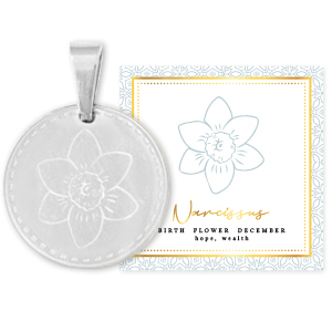 Roestvrij stalen (RVS) Stainless steel bedels Mix & Match 15mm Birth flower December-Narcissus Zilver