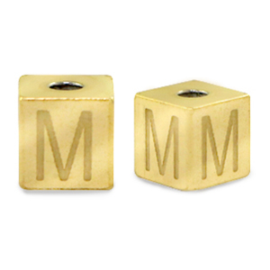 Roestvrij stalen (RVS) Stainless steel kralen letter M Goud