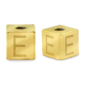Roestvrij stalen (RVS) Stainless steel kralen letter E Goud