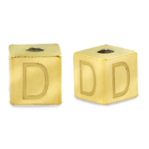 Roestvrij stalen (RVS) Stainless steel kralen letter D Goud