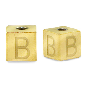 Roestvrij stalen (RVS) Stainless steel kralen letter B Goud
