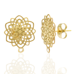 Roestvrij stalen (RVS) Stainless steel oorbellen/oorstekers bohemian bloem met oogje Goud