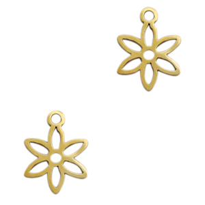 Roestvrij stalen (RVS) Stainless steel bedels bloem Goud