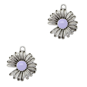 Bedels DQ metaal Madeliefje Antiek zilver-lilac purple (nikkelvrij)