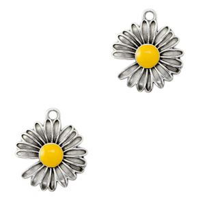 Bedels DQ metaal Madeliefje Antiek zilver-tropical yellow (nikkelvrij)