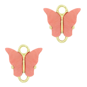 Resin hangers tussenstuk vlinder Gold-coral red