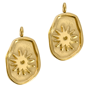 Roestvrij stalen (RVS) Stainless steel bedels bloem Goud