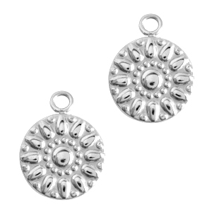 Roestvrij stalen (RVS) Stainless steel bedels bloem Zilver