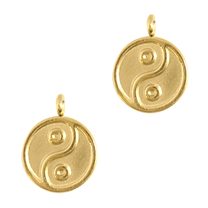 Roestvrij stalen (RVS) Stainless steel bedels Yin & Yang Goud