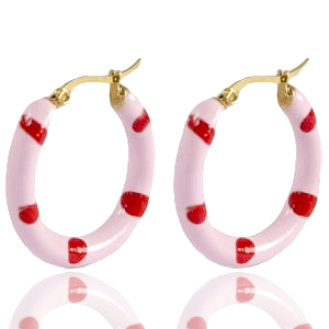 Roestvrij stalen (RVS) Stainless steel oorbellen creolen enamel 26mm Soft light pink red-gold