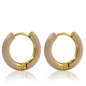 Roestvrij stalen (RVS) Stainless steel oorbellen creolen enamel 16mm Country beige-gold