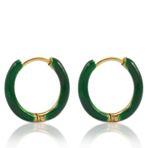 Roestvrij stalen (RVS) Stainless steel oorbellen creolen enamel 14mm Sacramento green-gold
