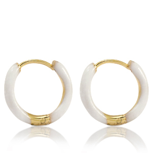 Roestvrij stalen (RVS) Stainless steel oorbellen creolen enamel 17mm White-gold