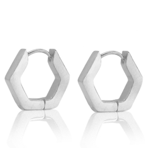 Roestvrij stalen (RVS) Stainless steel oorbellen hexagon Zilver