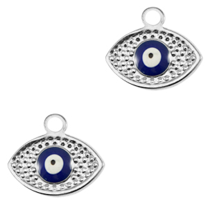 Roestvrij stalen (RVS) Stainless steel bedels alziend oog enamel Silver-blue