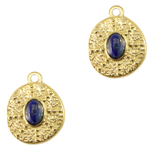 Roestvrij stalen (RVS) Stainless steel bedels irregular met natuursteen Gold-dark blue