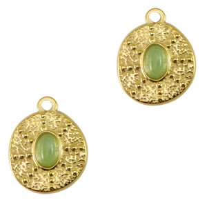 Roestvrij stalen (RVS) Stainless steel bedels irregular met natuursteen Gold-honeydew green