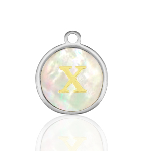 Roestvrij stalen (RVS) Stainless steel bedels 12mm shell initial X White (natuurlijke kleur)-silver