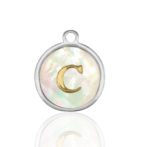 Roestvrij stalen (RVS) Stainless steel bedels 12mm shell initial C White (natuurlijke kleur)-silver