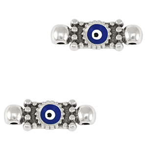 Bedels DQ metaal tussenstuk boze oog Antiek zilver-dark blue (nikkelvrij)