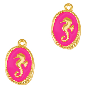 Bedels DQ metaal zeepaardje Goud-neon fuchsia pink (nikkelvrij)