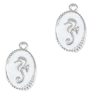 Bedels DQ metaal zeepaardje Antiek zilver-pearl white (nikkelvrij)