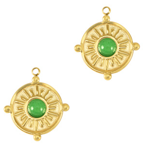 Roestvrij stalen (RVS) Stainless steel bedels met natuursteen Gold-fresh green