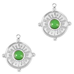 Roestvrij stalen (RVS) Stainless steel bedels met natuursteen Silver-fresh green