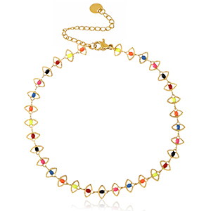 Roestvrij stalen (RVS) Stainless steel enkelbandjes schakel enamel Goud-multicolour