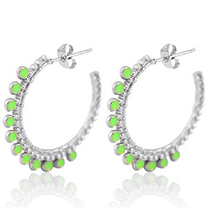 Roestvrij stalen (RVS) Stainless steel oorbellen creolen 30mm Silver-neon green