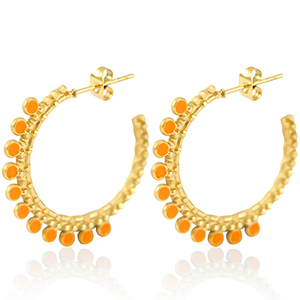Roestvrij stalen (RVS) Stainless steel oorbellen creolen 30mm Gold-orange
