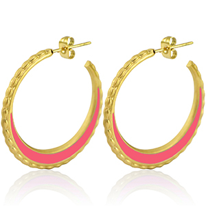 Roestvrij stalen (RVS) Stainless steel oorbellen creolen 30mm Gold-bright pink