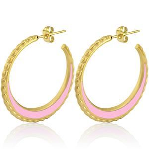 Roestvrij stalen (RVS) Stainless steel oorbellen creolen 30mm Gold-light pink