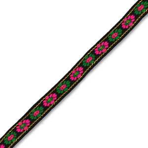 Lint met bloemetjes Black-green-pink