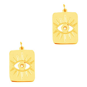 Roestvrij stalen (RVS) Stainless steel bedels alziend oog rechthoek Gold