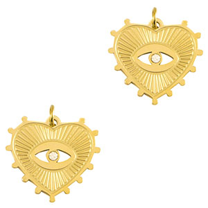 Roestvrij stalen (RVS) Stainless steel bedels alziend oog hart Gold