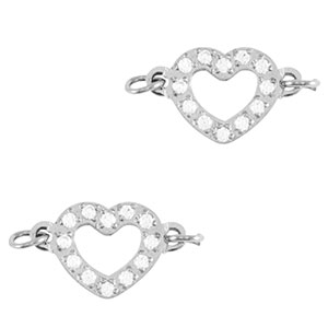 Roestvrij stalen (RVS) Stainless steel bedels / tussenstuk hart Silver