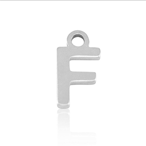 Roestvrij stalen (RVS) Stainless steel bedels initial F Silver