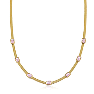 Roestvrij stalen (RVS) Stainless steel snake kettingen crystal Gold-pink