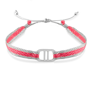 Trendy armbanden lint met stainless steel tussenstuk Dark pink-silver