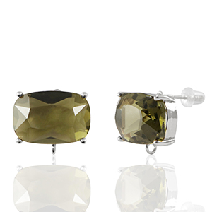 Oorbellen / oorstekers van Crystal Glass met oogje rechthoek Brown-silver