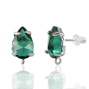 Oorbellen / oorstekers van Crystal Glass met oogje druppel Green-silver